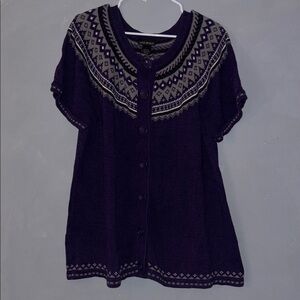 Lane Bryant Fair Isle Button Front Sweater Top Size 22/24 Plus Short Sleeve